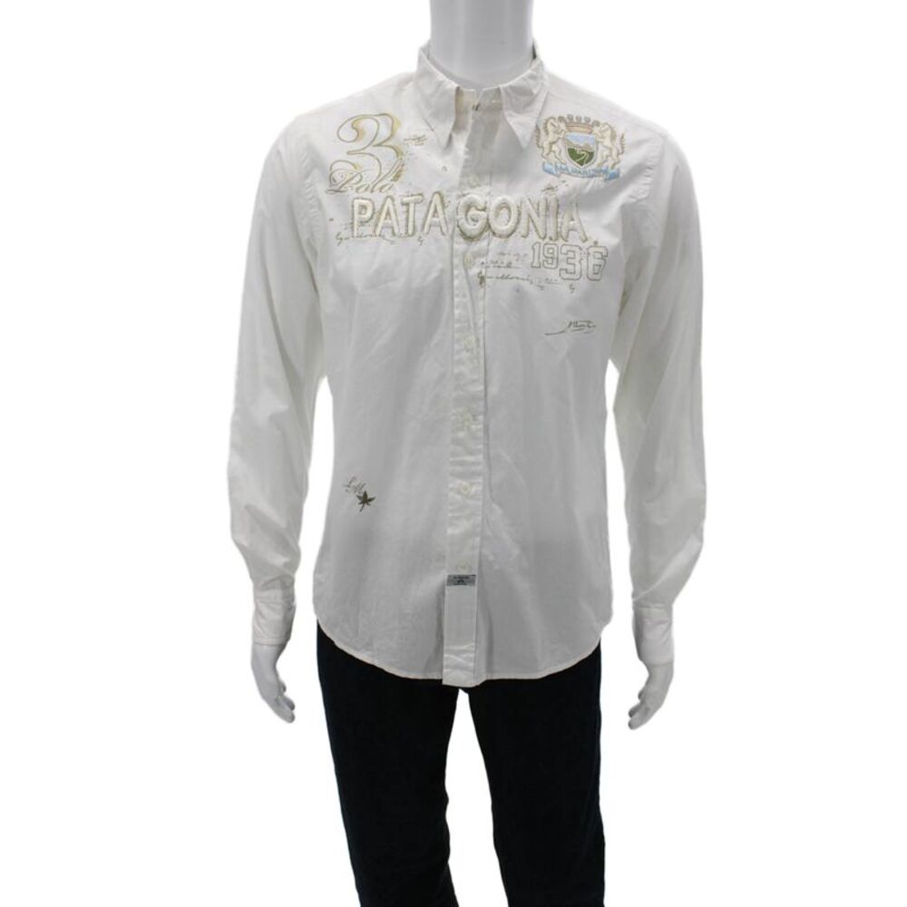 La Martina Mens Cotton Collared Long Sleeve Button-Down Shirt White Size S